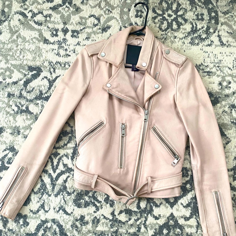 Amaryllis Leather light pink blush Moto Jacket. XS
